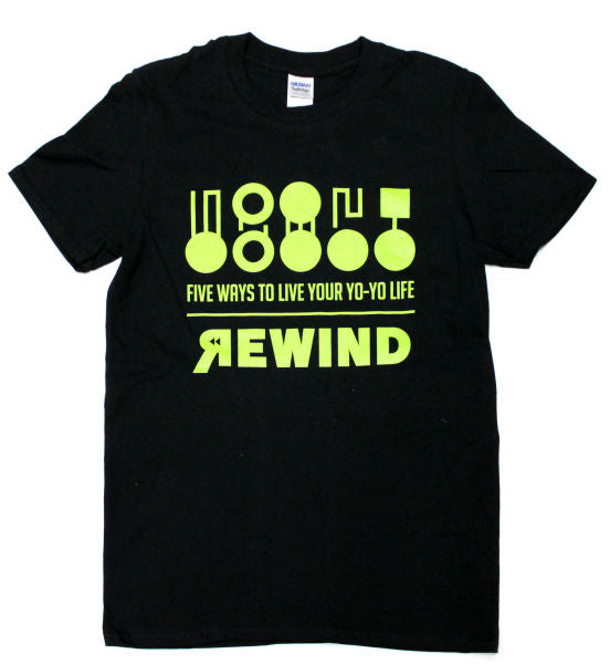 REWIND 5スタイル Tシャツ (ブラック - グリーンロゴ)