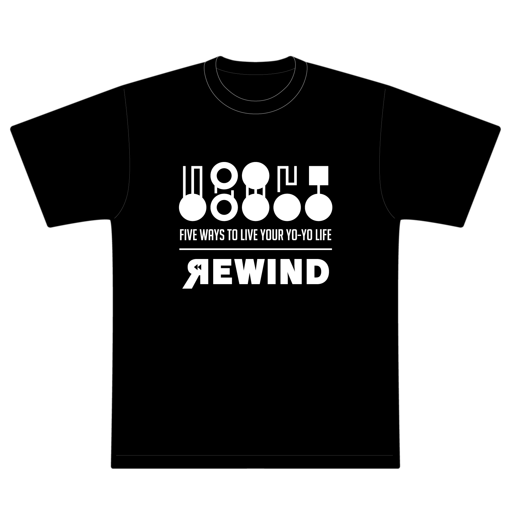 REWIND 5スタイル Tシャツ (ブラック - ホワイトロゴ)