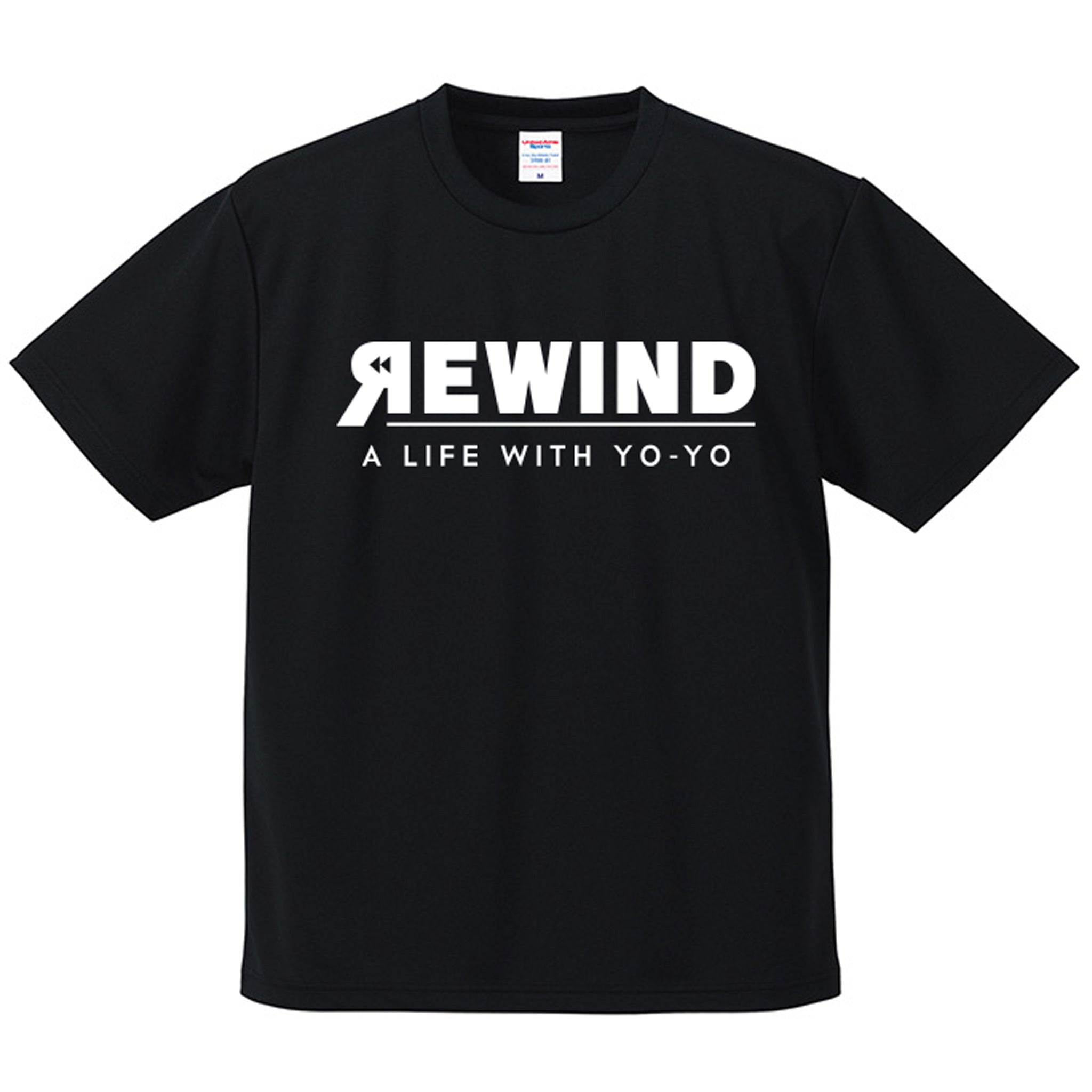 REWIND -A LIFE WITH YO-YO- ドライTシャツ (ブラック / ホワイトロゴ)