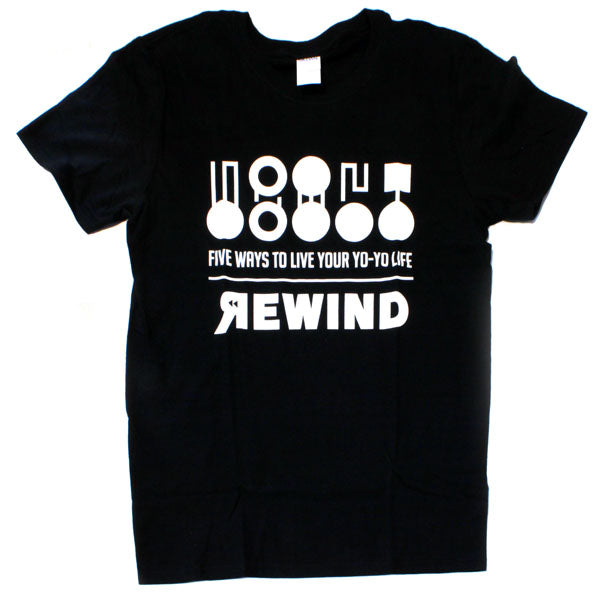 REWIND 5スタイル Tシャツ (ブラック - ホワイトロゴ)