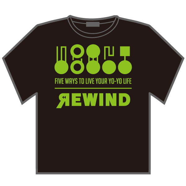 REWIND 5スタイル Tシャツ (ブラック - グリーンロゴ)